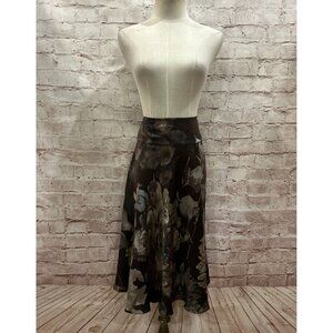 Lauren Ralph Lauren Woman 14W Silk Skirt Flare A- Line Brown Floral Watercolor